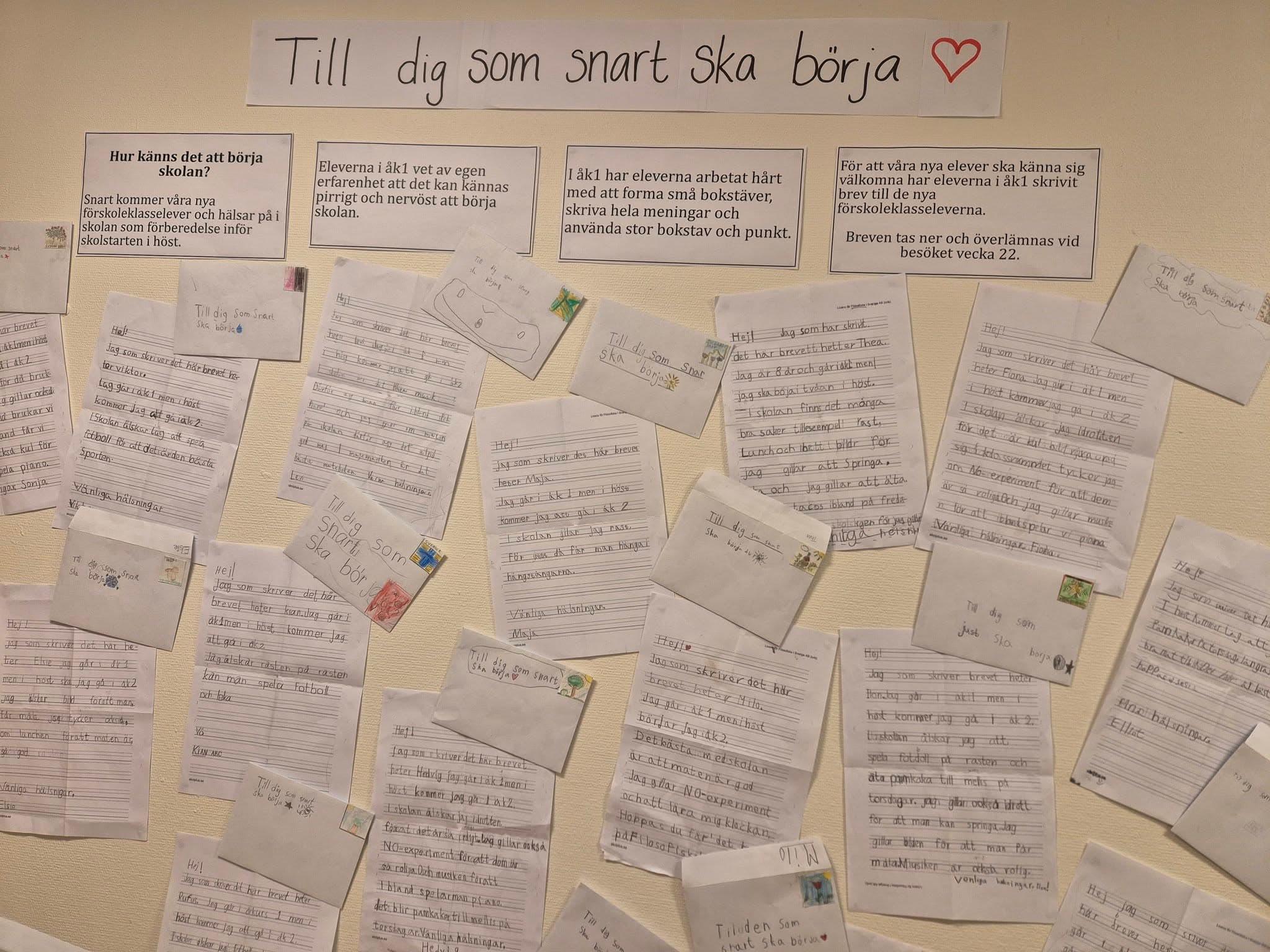Handskrivet välkomstbrev till nya elever.